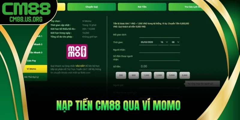 Hướng dẫn nạp tiền cm88 qua ví Momo nhanh chóng