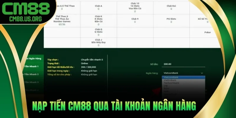 Nạp tiền qua tài khoản ngân hàng thanh toán nhanh chóng